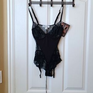 Black teddy with garter straps